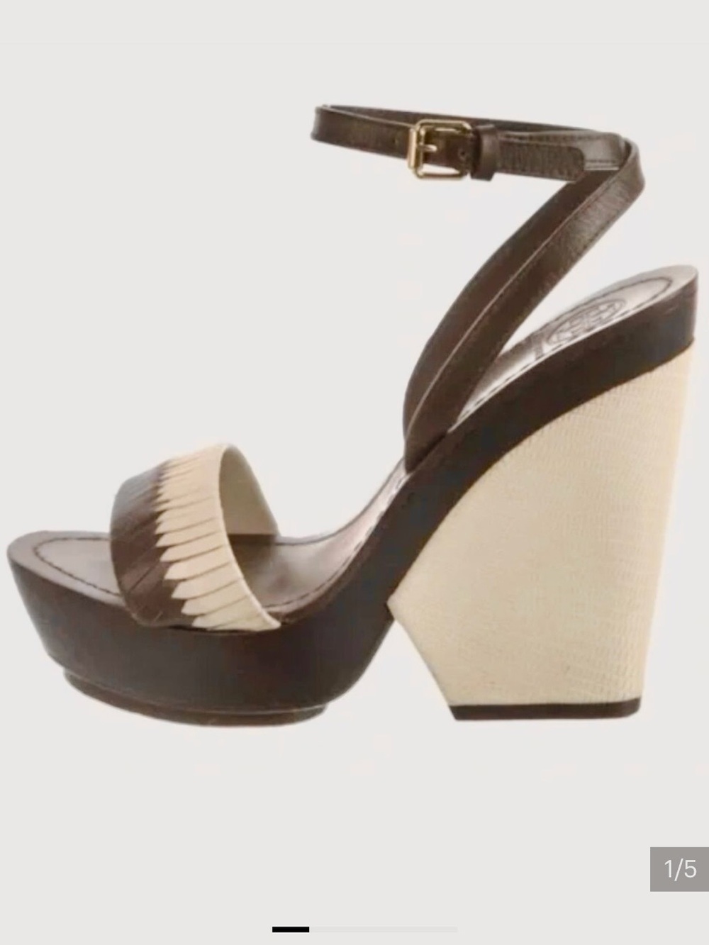 Tory Burch Brown & Cream Weave Wedges